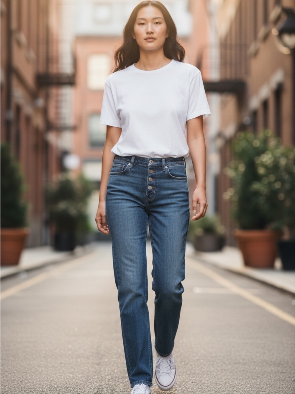 Zara women’s Straight Denim Jeans in Washed Blue
